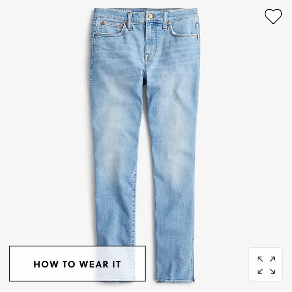 J Crew 10” vintage slim-straight jean in aqua-marina wash, size 34.